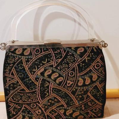 Rare Early Changeable Exterior Handbag Lucite Handle