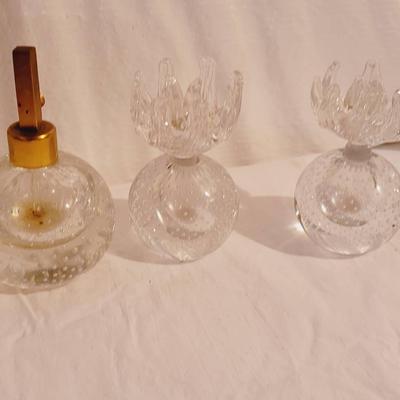 Czech Glass Dresser Set 3 Perfume Bottles 1 Had A Chip