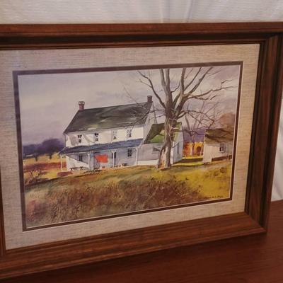 White Farm House Winter Day Decorative Print