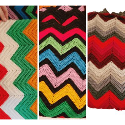 Hand Crocheted Colorful Vintage Afghan Blankets Throws Lot of 3