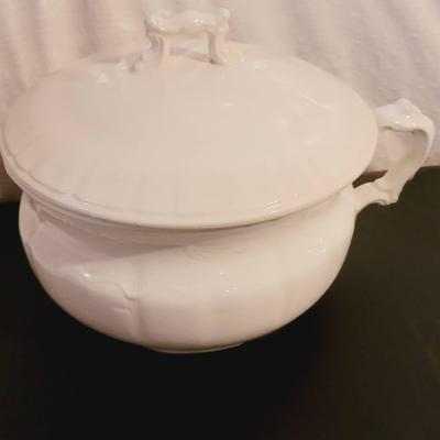 Ironstone Lidded Chamber Pot White Molded Ceramic