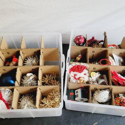 Christmas Decor Ornaments Lot Some are Hand Made Includes Tote