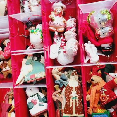 Christmas Decor Large Lot of Christmas Ornaments by Many Designers Plus Red Ornament Storage Cases 