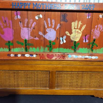 Vintage Wooden Wicker Storage Box + Handcrafted Mother's Day Wooden Storage Baasket