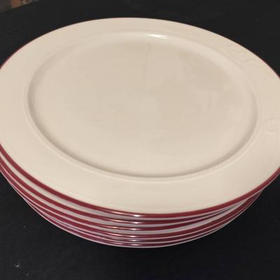 Set Of 6 Red Rimmed Vintage Lyrica Homer Laughlin China Plates