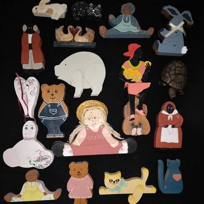 Assortment Of Vintage Handcrafted Wooden Toys And Figures