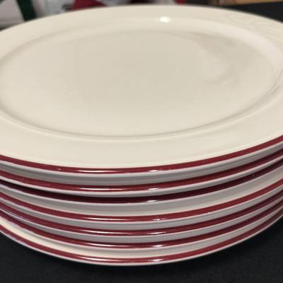 Group Of 7 Red Rimmed Vintage Lyrica Homer Laughlin China Plates