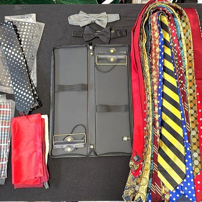 Men’s Ties, 2 Bowties & Leather Traveling Tie Case