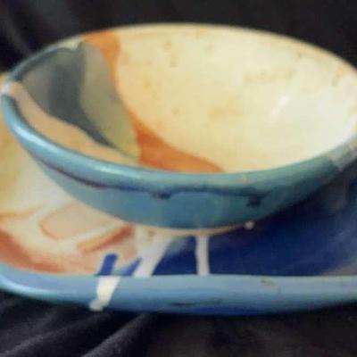 Beach Style Glassware Bowl And Signed Plate by Moni