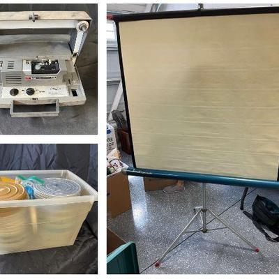 Antique Movie Screen, Projector, & Films