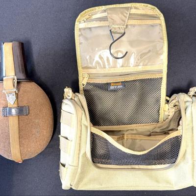 Aluminum Canteen And Hanging Bathroom Bag 