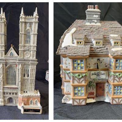 Dickens' Village Series "Sir John Falstaff Inn" Ceramics Shop + Westminster Abbey