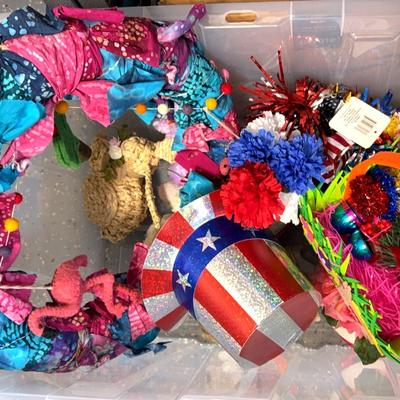 Holiday Decor Mystery Lot - Summer Decor, Flamingo Wreath, 4th Of July Items, Easter Decor