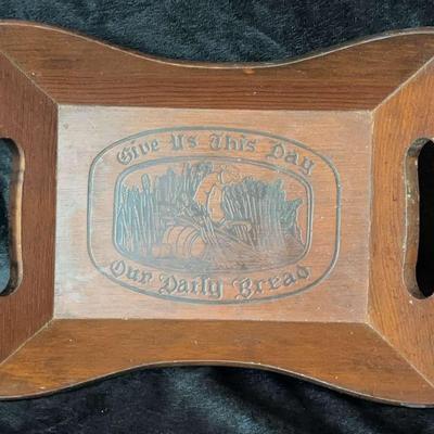 Vintage Wooden "Give Us This Day Our Daily Bread" Food Tray