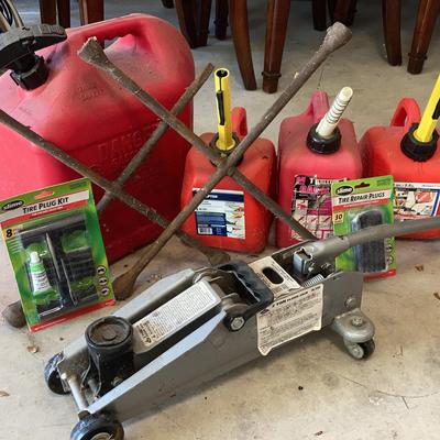 Mack 2 Ton Hydraulic Floor Jack, 2 Lug Wrenches,  Gas Containers