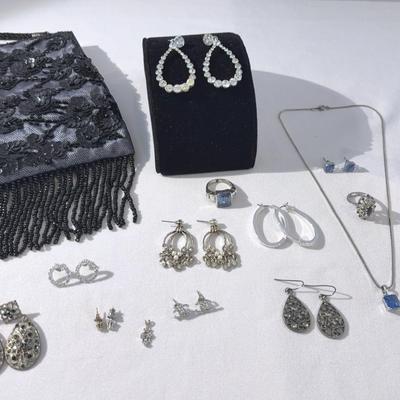 Sparkly Blues and Blacks Costume Jewelry Lot 