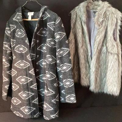 Levis Wool/Polyester Coat & Faux Fur Vest