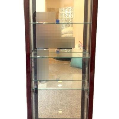 Lighted Wood And Glass Display/Curio Cabinet With Glass Shelves