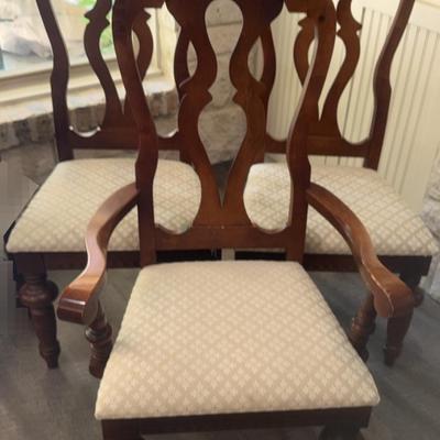 Set Of Six Vintage Dark Wood Upholstered Dining Room Chairs