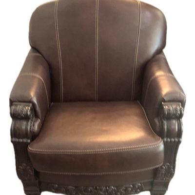 Dark Brown Stitched Leather Like Accent Chair By Ashley Furniture Co Lot Two