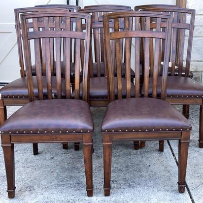 8 Wooden Dining Room Chairs with Vinyl Leather Seats