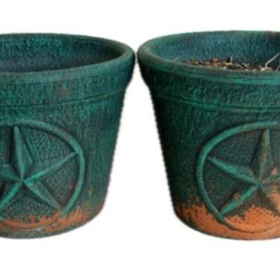 Pair Of Painted Star Terra Cotta Pots