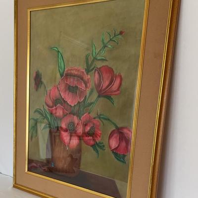 Large Framed Poppy Flowers Print Behind Glass