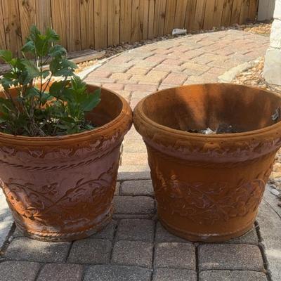 Lot Of Two Lightweight Terra-Cotta Foam Planters Large