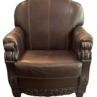 Dark Brown Stitched Leather Like Accent Chair By Ashley Furniture Co Lot One