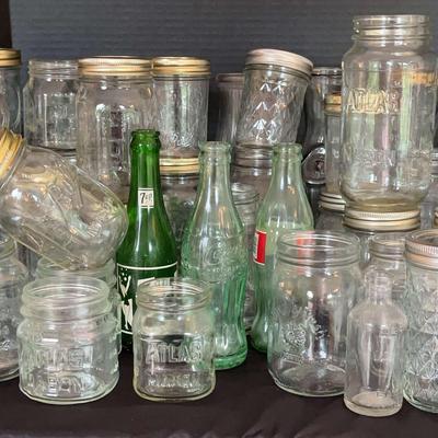 Collection of Mason, Blue Ball Canning Jars & Vintage Bottles