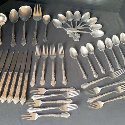 Stainless Steel Flatware Set by International with Serving Pieces