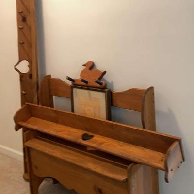 Wooden Bench & Heart Cutout Shelves