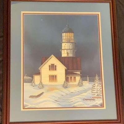 D. Stewart Signed Snowy Lighthouse Limited Edition Print