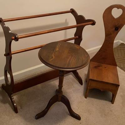 Quilt Rack, Wooden Chair with Heart Cutout & Handcrafted Cornwall Table
