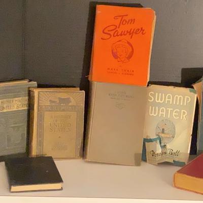 Vintage & Antique Book Collection Featuring Tom Sawyer, Gone With the Wind, and Swamp Water