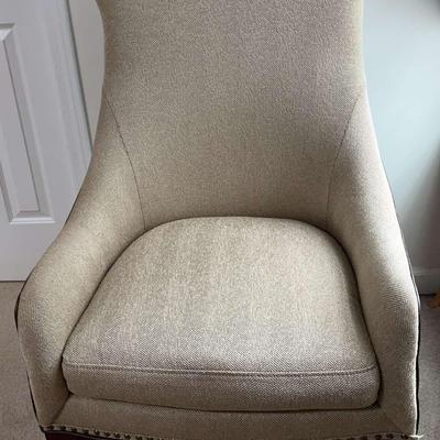 Upholstered Arm Chair with Tweed Fabric & Leather-Style Back