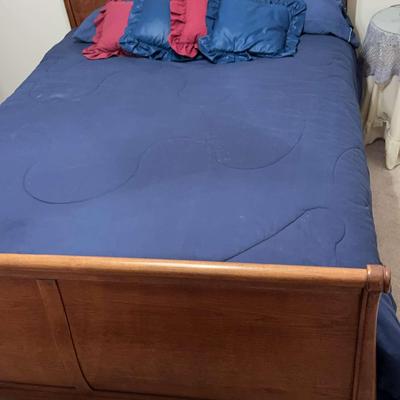 Wooden Queen Bed with Mattress, Box Spring & Bedding