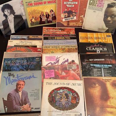 Vintage Vinyl Record Collection Featuring Nat King Cole, The Kingston Trio & The Sound of Music