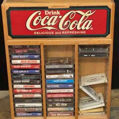 Vintage Wooden Coca-Cola Cassette Holder with Cassettes