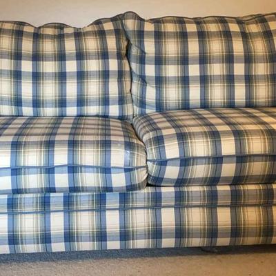 Blue Plaid Upholstered Sofa