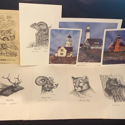 Ed Fluker Artist Proof Wildlife Sketches & Lighthouse Prints by D. Stewart