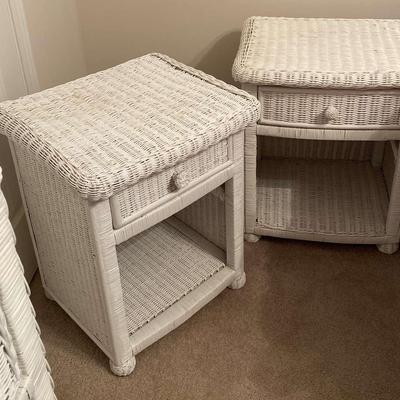 Pair of Pier 1 White Wicker Nightstands