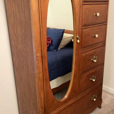 Wooden Wardrobe Chest with Mirror