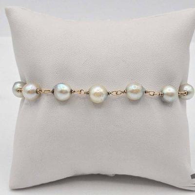 #710 • 14k Gold Bracelet with Pearls, 7.9g
