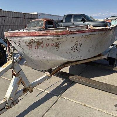 #410 • White Small Boat with 1980 Roadrunner Trailer
