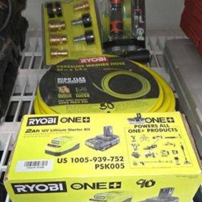 #2072 • Ryobi 18v Lithium Starter Kit, Hose Fitting Kit & More
