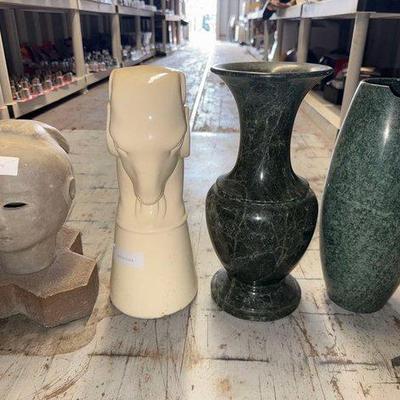 8414 • terracotta head figure, ram figure, and vases