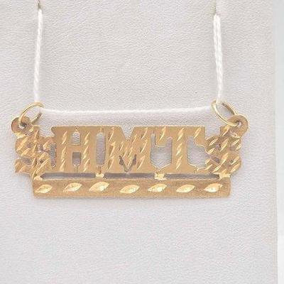 #808 • 10k Gold "HMT" Name Plate Pendant, 2.7g
