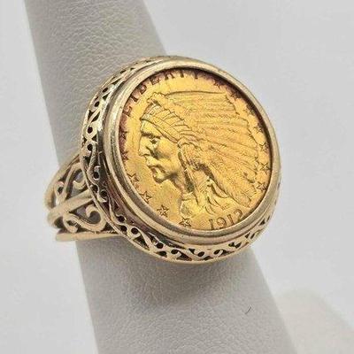 #702 • 14k Gold Ring with Indian Head Coin, 10.2g
