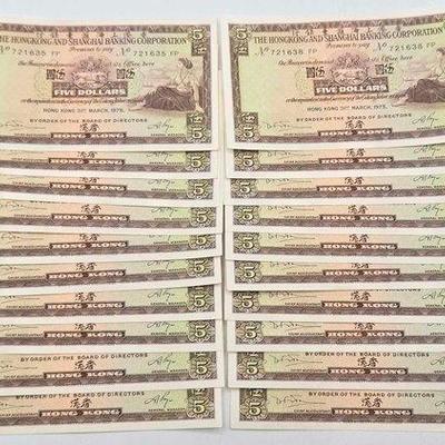 #1706 • (20) Hong Kong Five Dollar Banknotes
